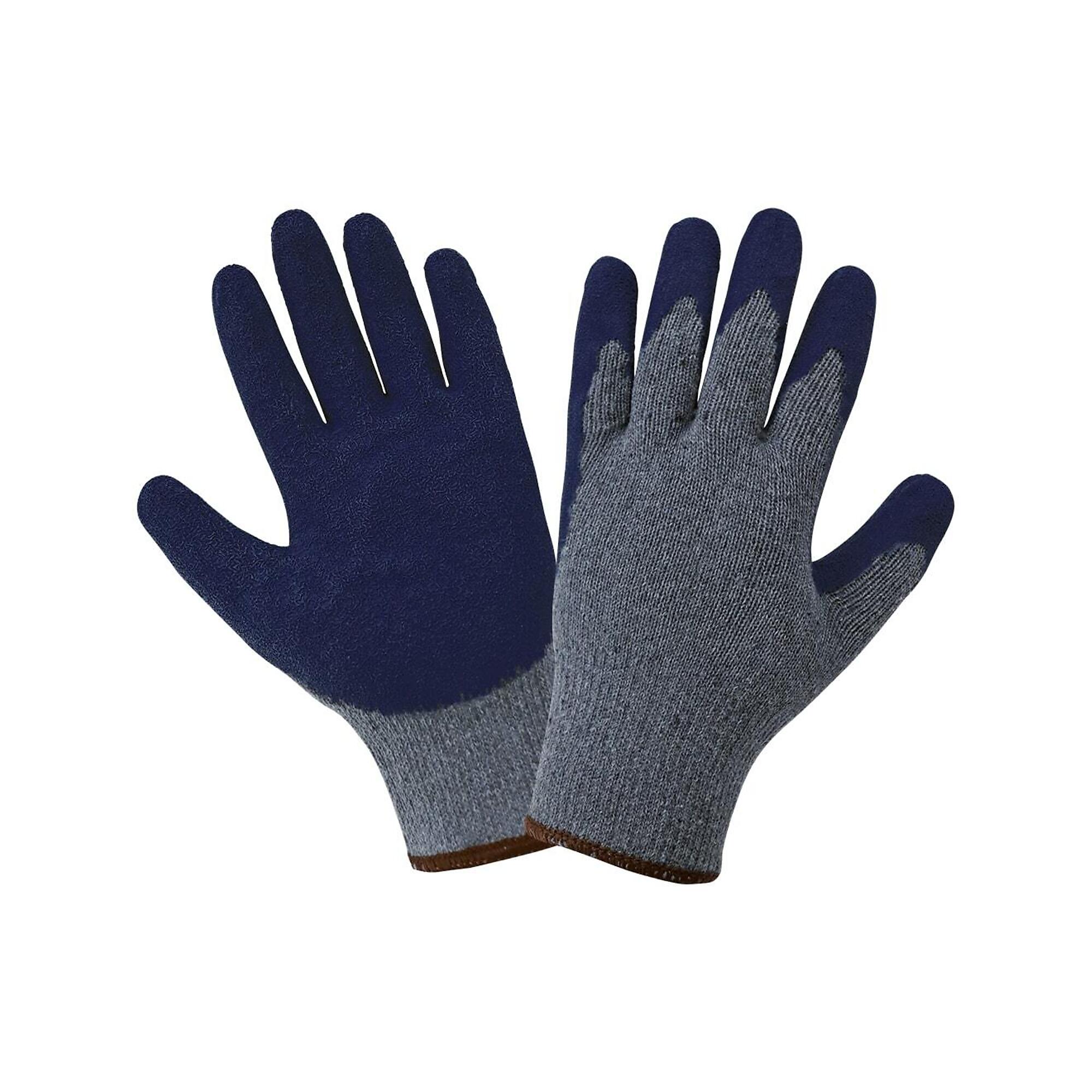 Global Glove 10ga Polyester/Cotton, Blue Rubber Palm Gloves- 12 Pairs